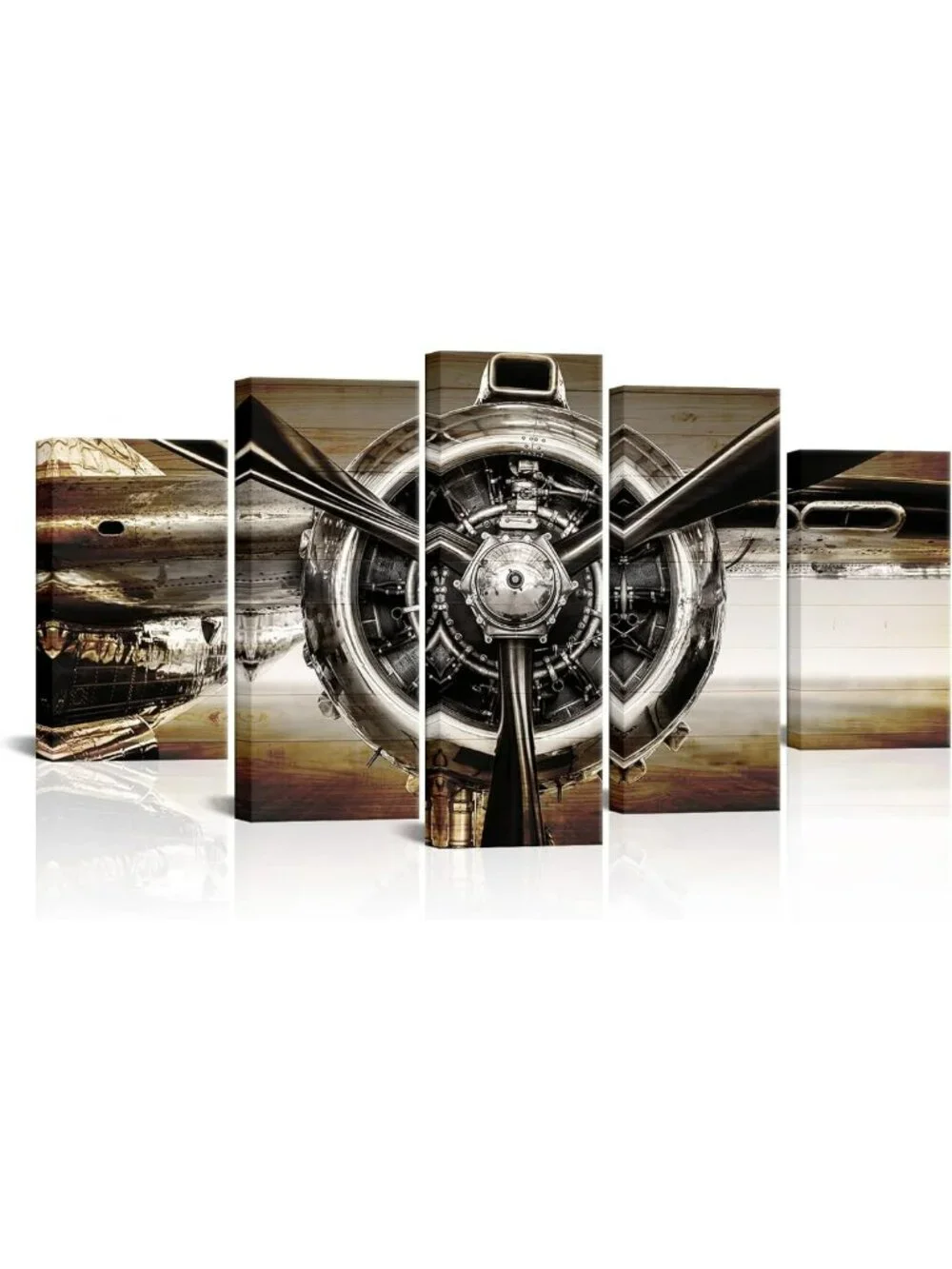 Vintage Airplane Wall Art - Sepia Propeller Decor for Home & Office (Brown)